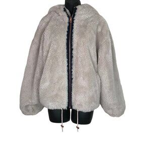 LUCKY Brand Zip Up Faux Fluffy Hooded Teddy Jacket Coat Size L